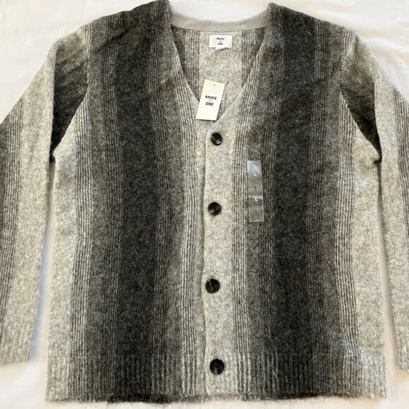 Mode of One Men's Long Sleeve Relaxed Fit Stripe Cardigan Bright White Size L - Picture 7 of 7